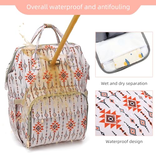 Image of GAIVP Diaper Bag Backpack, Diaper Bags for Baby Girls Boys, Baby Bags for Moms Dads, Nappy Changing Bag with Insulated Pockets,Multi-functional Waterproof Backpack with Stroller straps-Tribal Orange