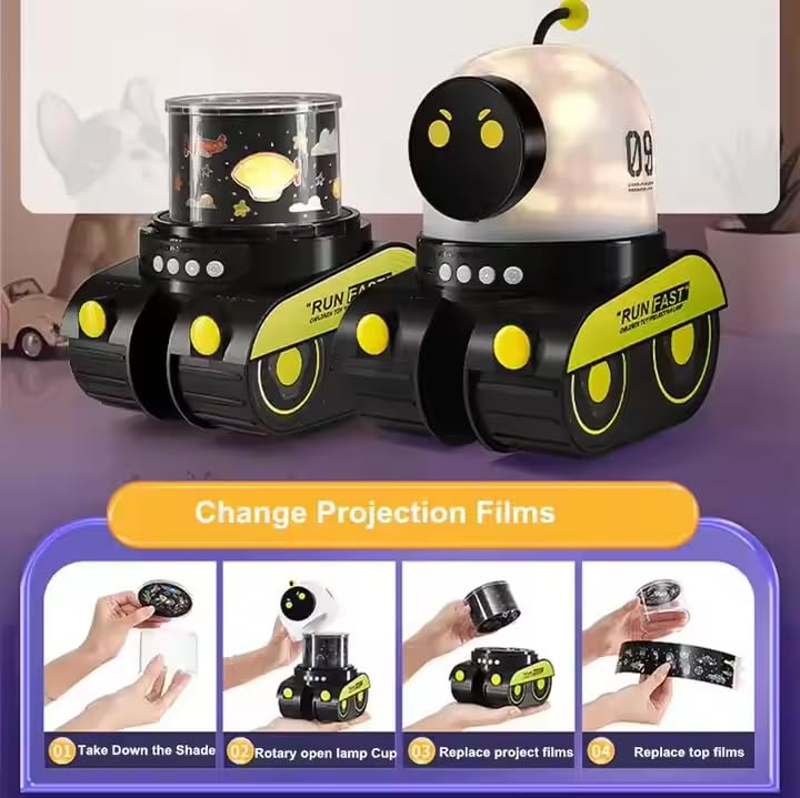 Image of One94Store Robot Tank Toy for Kids, 1200mAh Battery, Cartoon Projector Light, Touch Button Decorative Lamp, Cute Bedside Decor for Bedroom & Gifting