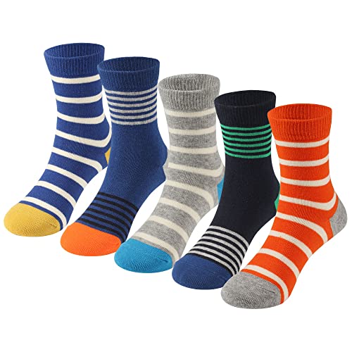 Cotton Day Kids Boys Crew Dress Socks Blue Gray Colorful Stripes Design 4-6 Years (Size 6) #TOP7
