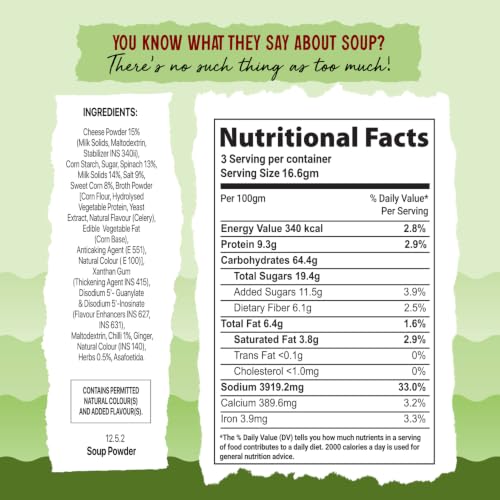 Image of Tit-Bit Cream of Spinach Soup with Corn, No Onion No Garlic, Ready-to-Cook Soup Mix, No Added MSG, No Trans Fat, No Added Preservatives, Pack of 5, 50g Each