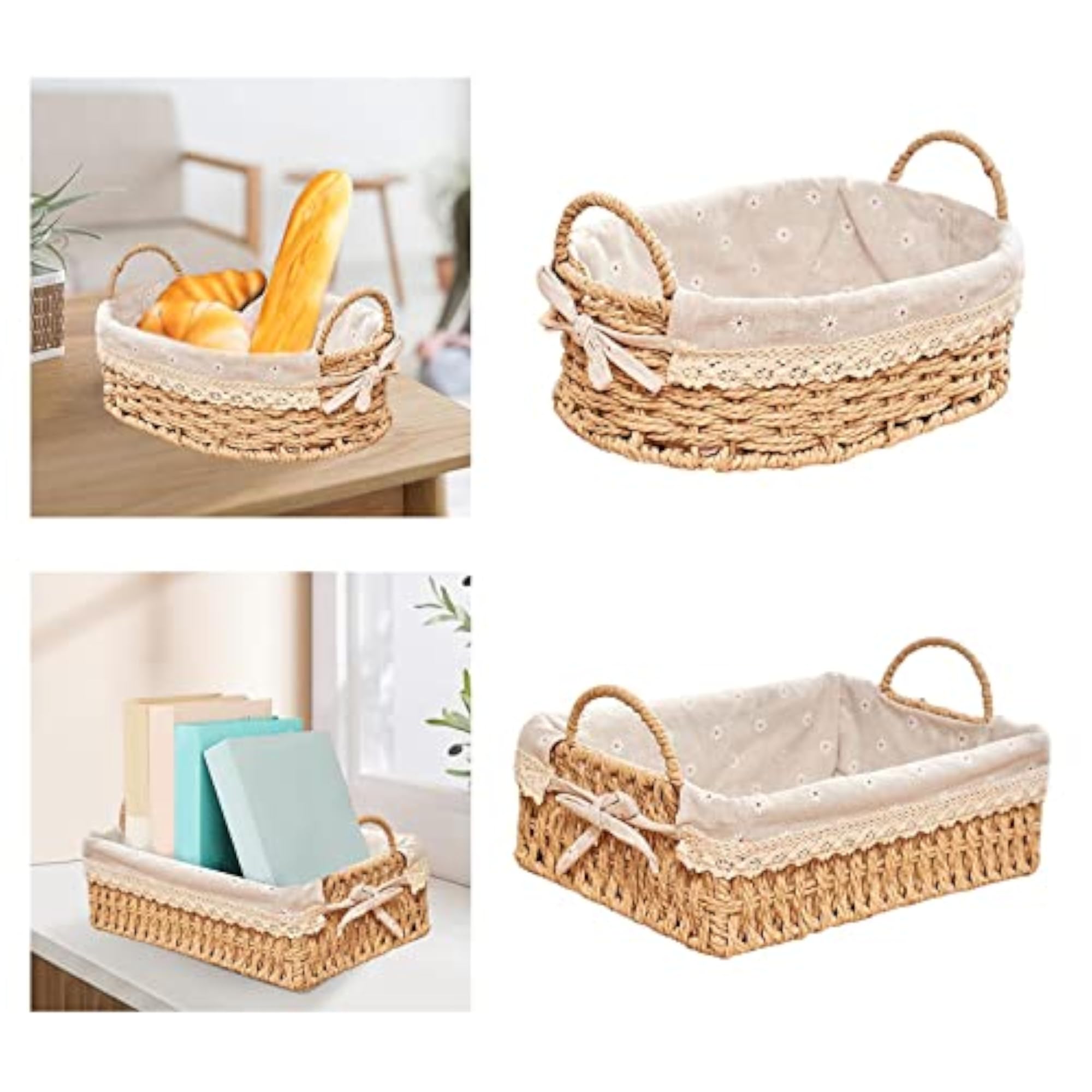 Woven Storage Baskets for Food Serving, Rectangle Design
