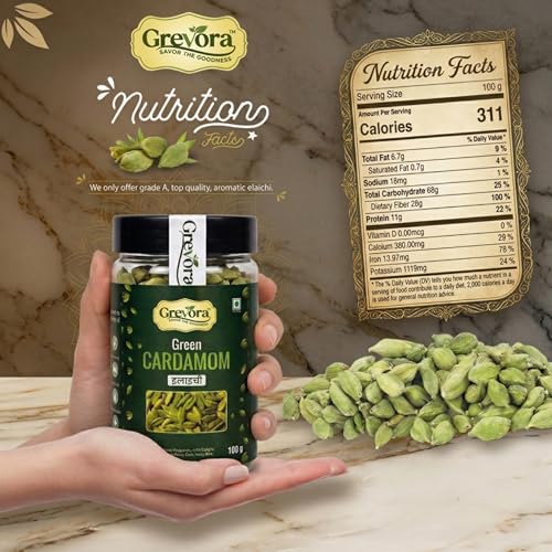 Image of Grevora Premium Kerala Idukki Green Cardamom (Elaichi) 60g | Large 8+ mm Bold Pods | Handpicked, Naturally Aromatic & Premium Quality Spice | Fresh Whole Elaichi for Tea, Sweets, Desserts & Indian Cooking