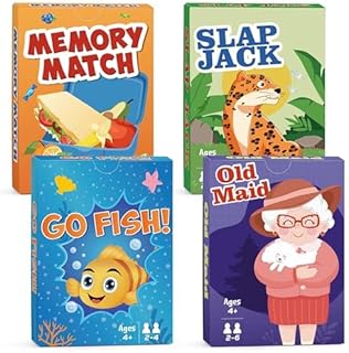 umident Card Games Go Fish,Old Maid,Slap Jack and Memory Match- 4 Decks in 1 Pack,Classic Card Games for Kids Ages 4 and u...