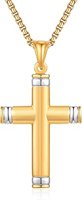 Stainless Steel Cross Necklace for Men, Silver Black gold plated Cross Pendant Jesus Necklace Chain, Non Tarnish Sturdy Mens Christian Jewelry Gifts for Him Baptism Confirmation Birthday, 24 Inch