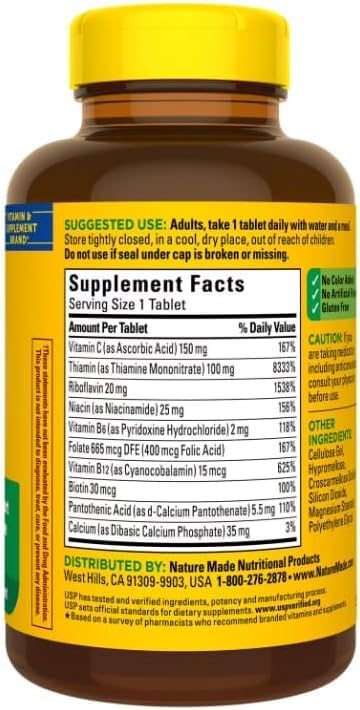 Nature B-Complex Vitamins for Adults – 460 Tablets, High Potency Vitamin B Supplement for Energy Production, Metabolism & Nervous System Support – 15 Month Supply – Includes MEELTA Wellness Guide