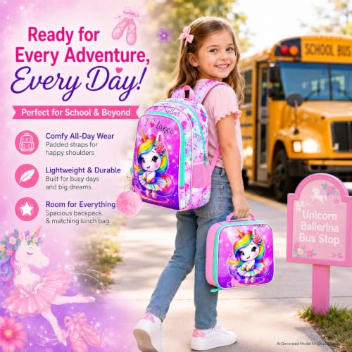 Image of WZLVO 3PCS Kids Backpack for Girls, Unicorn Dinosaur Animal Prechool Elementary Kindergarten School Bookbag with Lunch Box