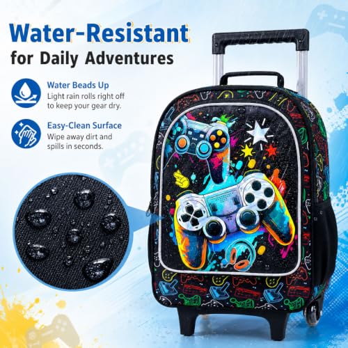 UFNDC 3PCS Boys Rolling Backpack, Cute Game Wheeled Bookbag，Roller School Bag with Wheels for Elementary Preschool Travel by UFNDC - Used condition - Image 3