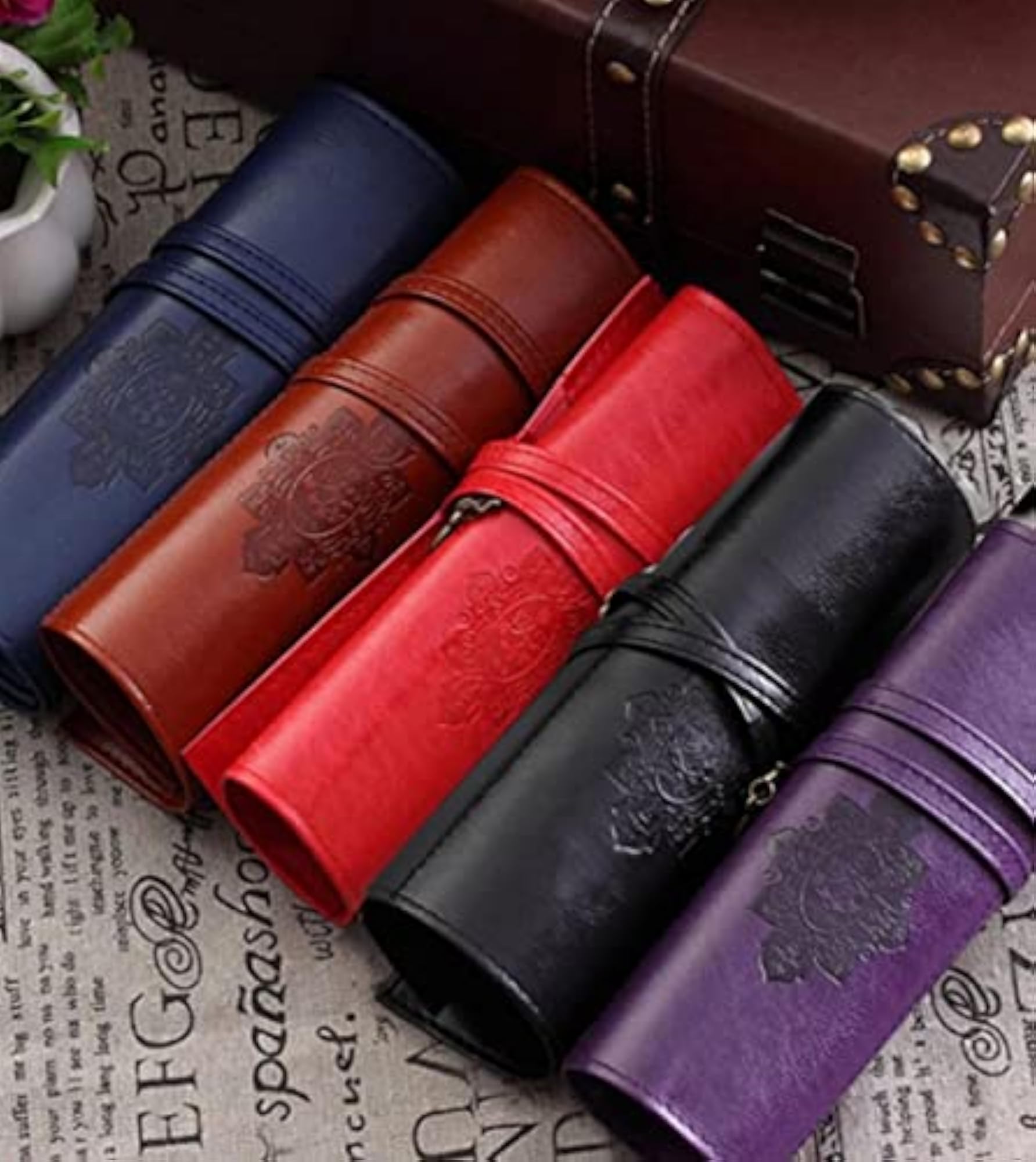 Retro Pencil Pen Case Roll Cosmetic Pouch, Vintage Style