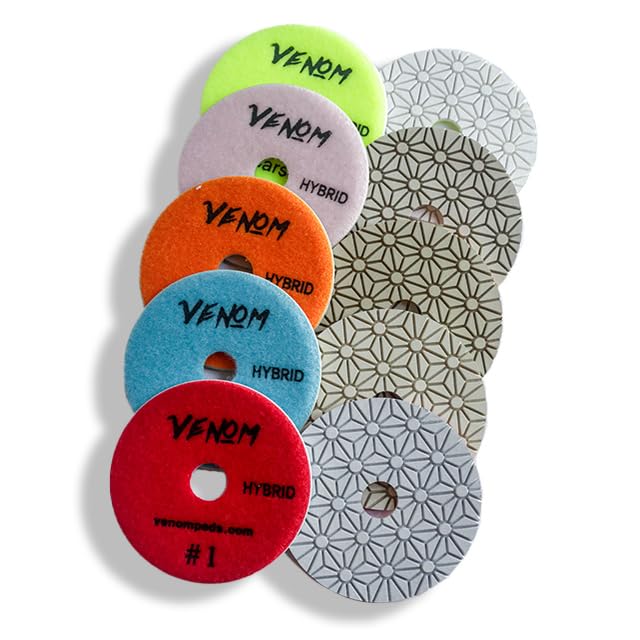 Venom Hybrid 3 Step Diamond Polishing Pad 4" -for Quartz and Stone polishing (Set of 5)