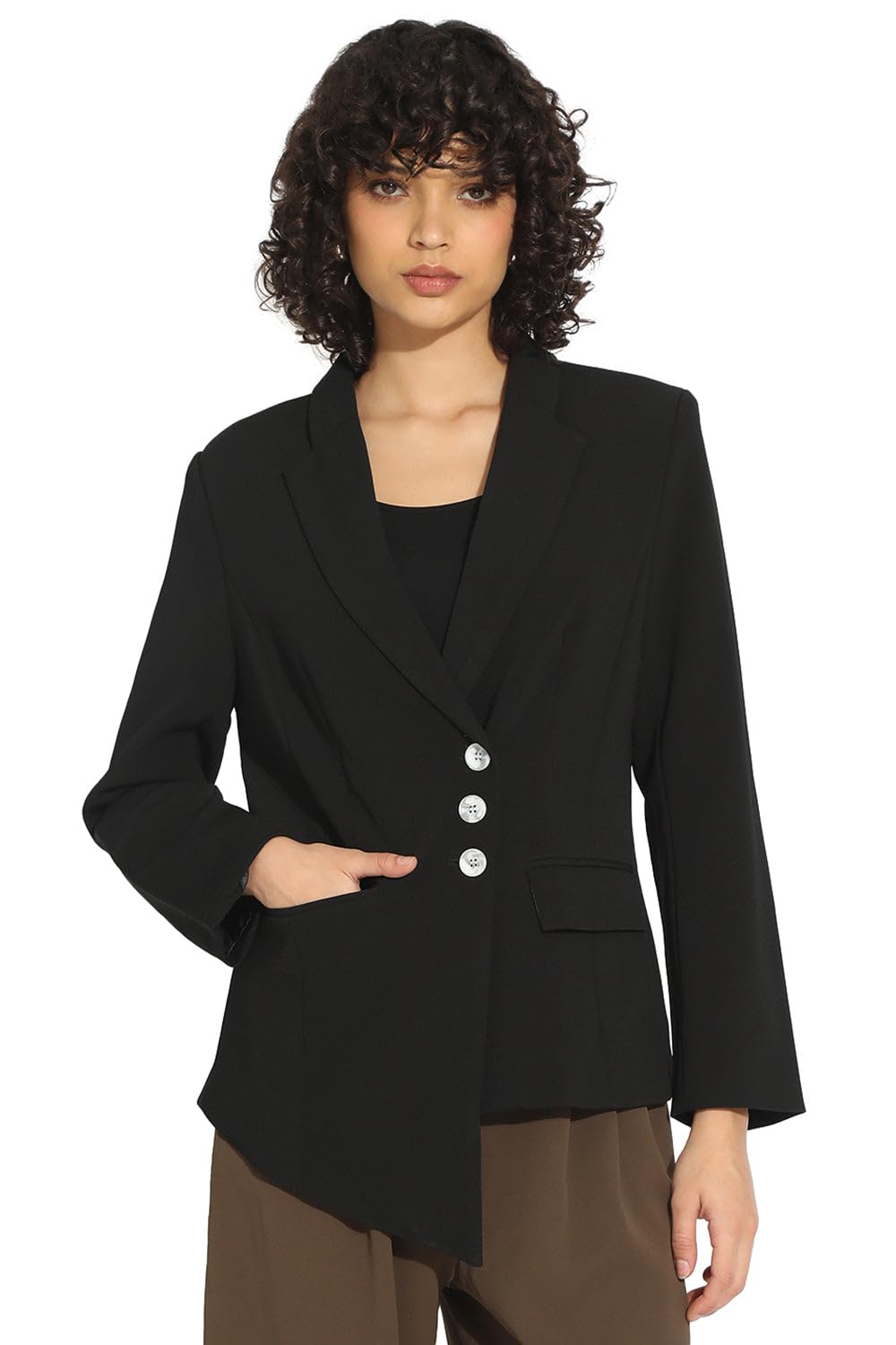 showoffff Women's Black Single-Breasted Blazer with Shoulder Pads-CHN-GD-018_Black-picture-44