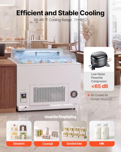Image of VEVOR Open Air Merchandiser, 3.1 cu. ft. Shelving Commercial Refrigerator, Grab and Go Fan Cooling Display Cooler, with LED Lighting, Night Curtain, Horizontal for Restaurants, Stores, Office