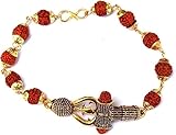 Rudraksha Om Damru Trishul Cuff Bracelet for Men's Bahubali Kada,Indian Traditional Kada/cuff Bracelet (Rudraksha chain)