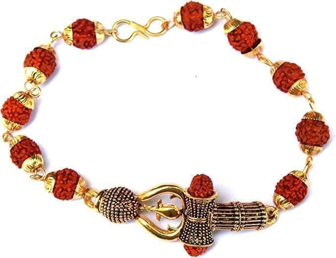 Rudraksha Om Damru Trishul Cuff Bracelet for Men's Bahubali Kada,Indian Traditional Kada/cuff Bracelet