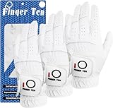 FINGER TEN Mens Golf Glove Rain Grip Value 3 Pack, Black White Left Hand Fit Right Handed Golfer, All Weather Durable Grip Size Small Medium Large XL