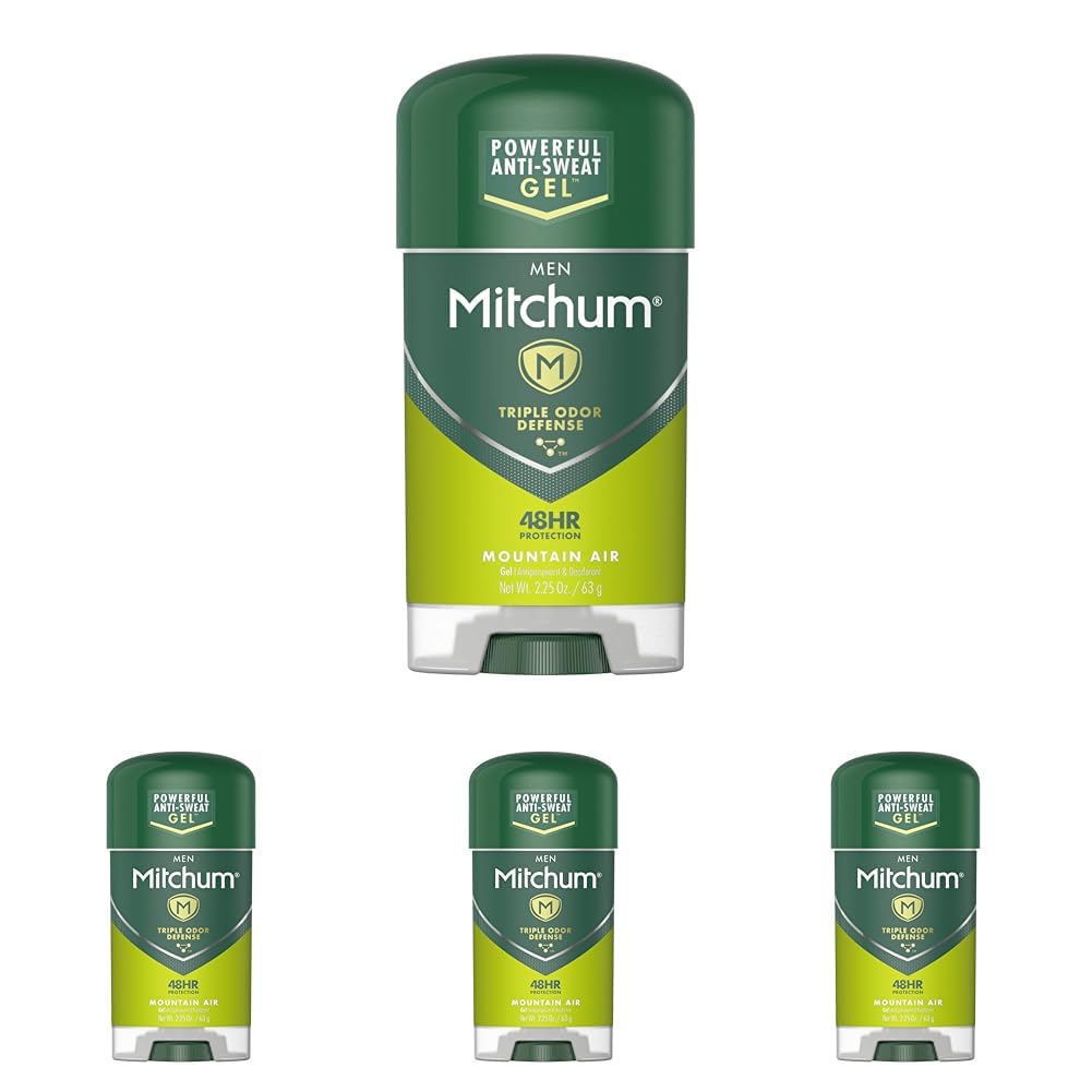 Mitchum Antiperspirant Deodorant Stick for Men, Triple Odor Defense Gel, 48 Hr Protection, Dermatologist Tested, Mountain Air, 2.25 oz (3202-00) (Pack of 4)