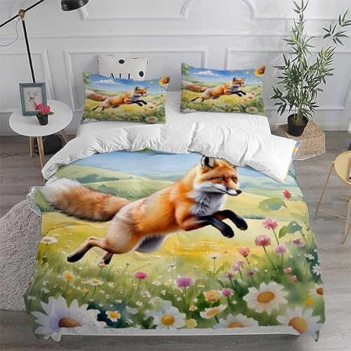 Housse de couette renard 200x200 cm lavable sans repassage parure
