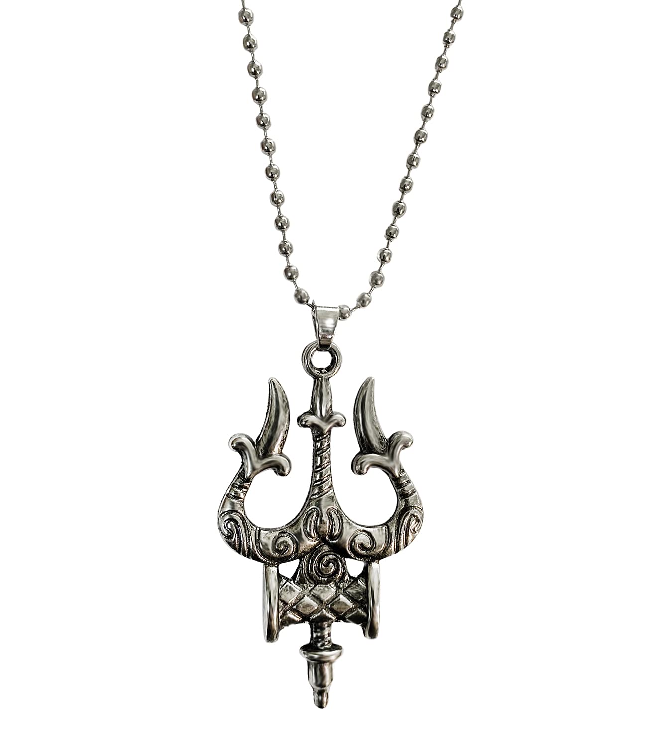 Metal Fancy & Stylish Solid Oxidize Silver Plated Bolenath Mahadev Mahakal Lord Shiva Trishul With Damru Locket Pendant Necklace With Chain Silver Metal Pendant For Boys-image-6