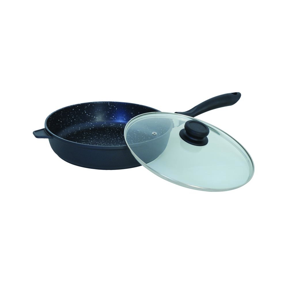 MSV 110429 Sauteuse Fonte d'Aluminium Revêtement Pierre + Couvercle Noir 24 cm