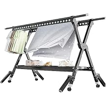 Clothes Drying Racks for Laundry Outdoor, Laundry Drying Rack Foldable, Aluminum Alloy Laundry Stand Organizer with Wheels, Rolling Garment Rack Heavy Duty Black 230cm/91in