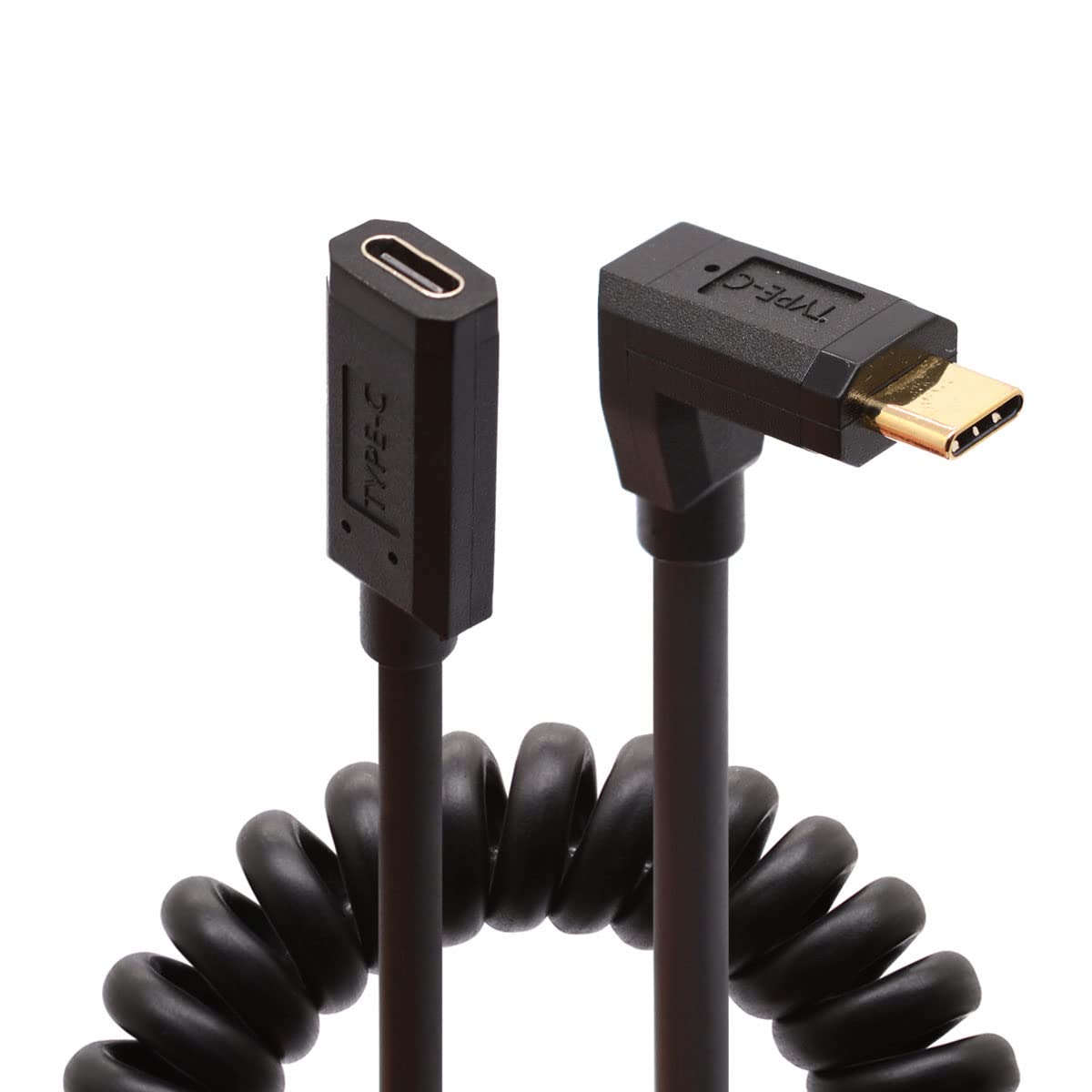 Coild USB C Extension Cable,90 Degree USB C Coiled Spring Spiral 90