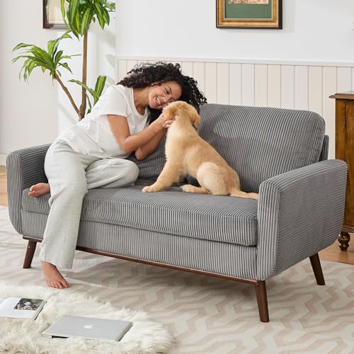 Tbfit Corduroy Couch for Living Room, Mid Century Modern Sofa