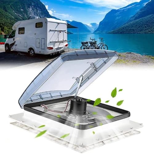 Image of PLYLAY 12v Caravan Roof Vent 14" Vent Exhaust Fan,Rv Caravan Motorhome Camper Roof Ventilation Fan,Air Extractor Silent Wall Ventilation for Garage Kitchen Camper Exhaust Skylight