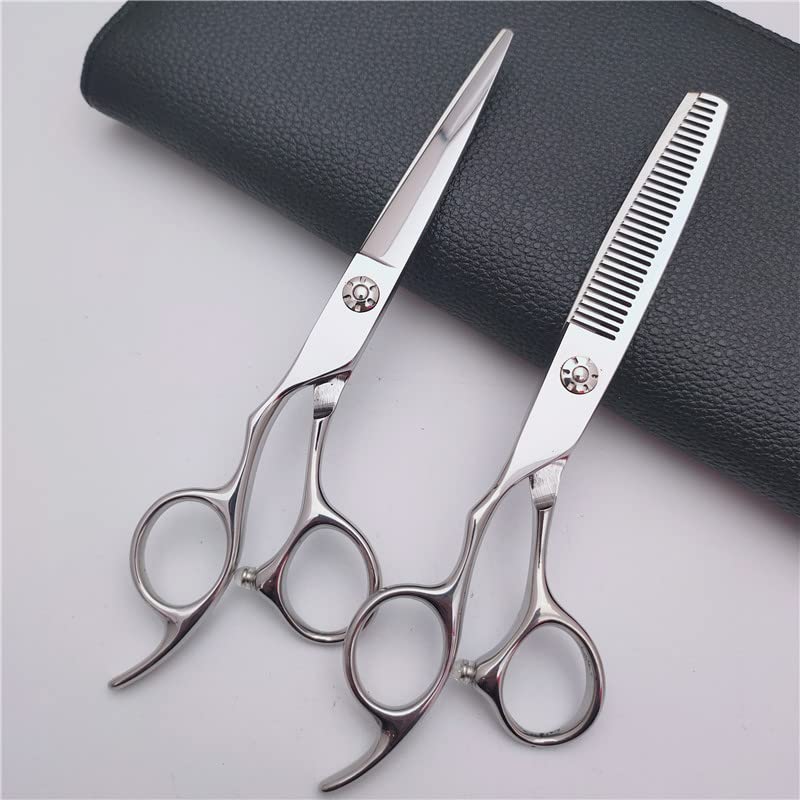 Tijeras para Cortar el Cabello, Tijeras Profesionales japonesas de 6 Pulgadas 440C Upscal, Tijeras Plateadas para Cortar el Cabello, Tijeras de entresacar para Corte de Cabello de Peluquero, Juego de