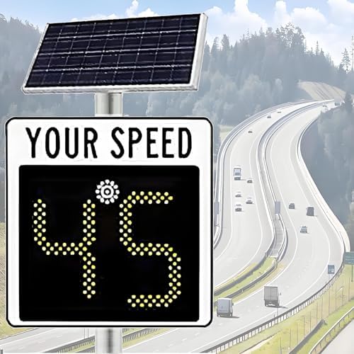 Solar-Powered LED Speed Radar Traffic Warning Sign - Aluminum Feedback Display, Adjustable Speed Limit Detector, 23.62" x 23.62" Solar Speed Sign for Road Safety