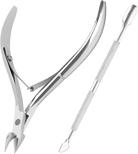 Cortador de cutículas de uñas de metal con empujador y cortador de cutículas, kit de 2 herramientas profesionales para quitar cutículas, juego de