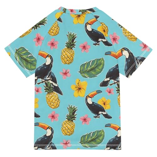 ALAZA Kids Rash Guard Girls Boys Toddler Swim Shirts Short Sleeve Toucan Hibiscus Flower UPF 50+ 3T2