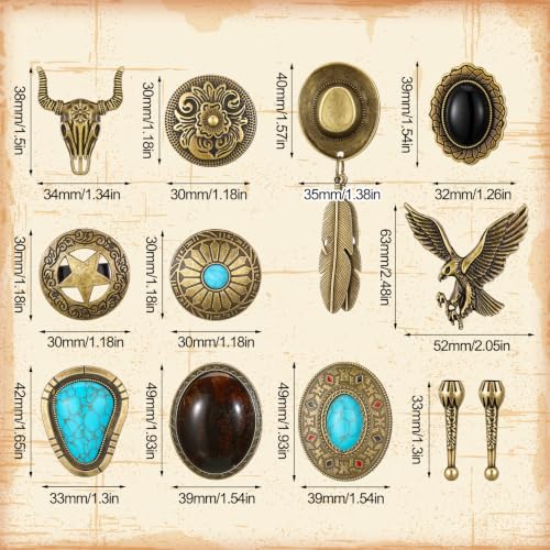 Image of 10 Pcs Bolo Tie for Men Women Western Cowboy Accessories Leather Necktie with Tiger Eye Stone Costume Accessories