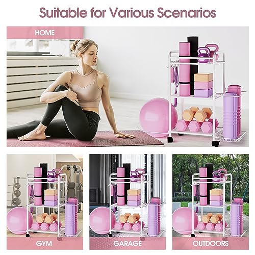 Highpro Home Gym storage Rack - Gym Equipment Storage Rack for Yoga Mat Yoga Ball Dumbbells Kettlebells Foam Roller Yoga Strap and Resistance Bands Workout Equipment Organizer