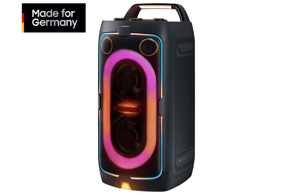 Samsung Sound Tower MX-ST40F/ZG Bluetooth Lautsprecher, Große Partybox & Musikbox mit Akku, 12 h Akkulaufzeit, 160 W, IPX4 wassergeschützt, Karaoke & Bass Booster, Tragbare Soundbox mit LED-Effekten