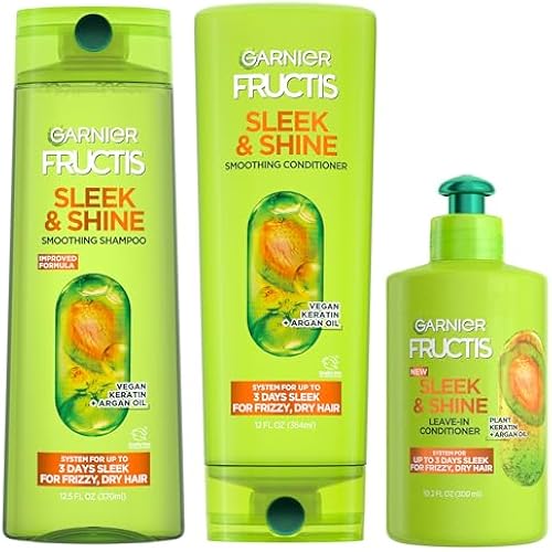 Garnier Fructis Sleek & Shine Shampoo, Conditioner + Leave-In Conditioner