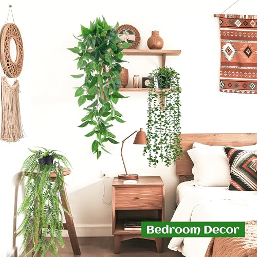 Der Rose 4Pcs Fake Plants Hanging Artificial Ivy Vine Faux Eucalyptus Hanging Plants, Boston Fern, String of Pearls for Living Room Aesthetic Bedroom Boho Kitche Wall Shelf Indoor Outdoor Decor by Der Rose - Image 2