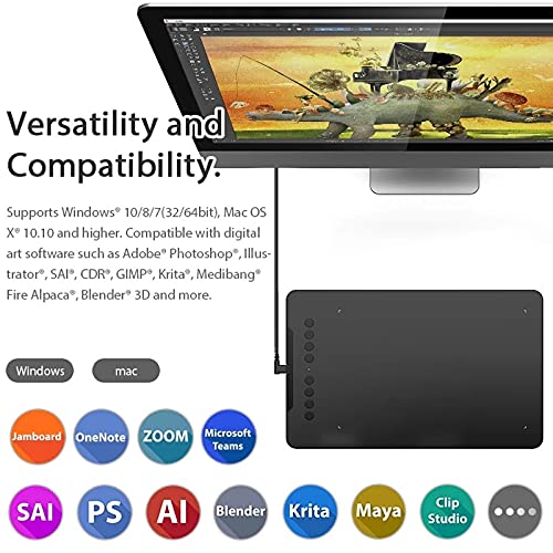 Tableta gráfica digital para dibujo, 8192 niveles de sensibilidad a la presión, soporte de inclinación de 60°, área activa de 10 x 6,25 pulgadas, compatible con Windows, macOS y dispositivos Android miniatura 4