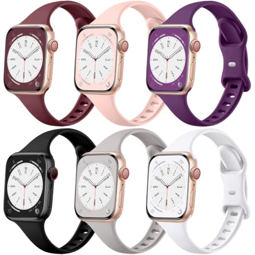 Image of Lerobo 6 Color Pack Bands Compatible with Thin Apple Watch Bands for Women 44mm 42mm 45mm 46mm, Slim Narrow Sport Strap for iWatch Apple Watch Series 11 10 9 8 7 6 5 4 SE 3 2 1