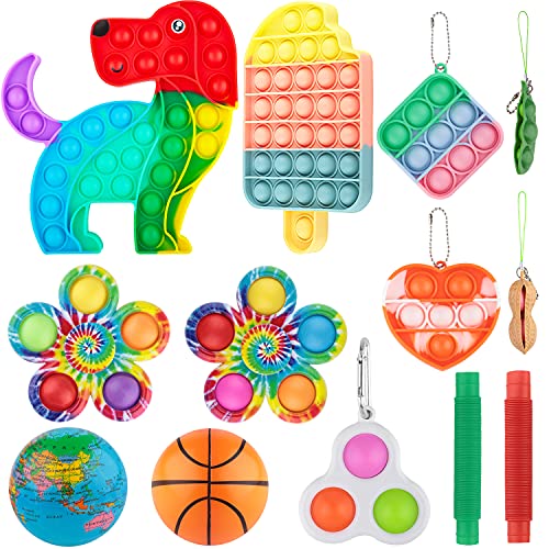 DALOJOE Fidget Toy Pack, Fidget Pack, 13 Packs Pop Sensory Fidget Toys, Fidget Packs, Relieves Stress and Anxiety Fidget Toy Set, Silicone Squeeze Sensory Toys, Fidget Pack for Kids, ADHD