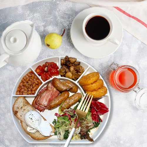 Image of Cinf Divided Compartment Ceramic Plate Set of 2 Sauce Dishes Plates Serving Saucers Bowl More Food Space Quadrant Shaped Dinner Salad Pigment Tray Snack