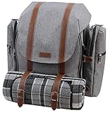 Picnic Backpack for 4 | Picnic Basket | Stylish All-in-One Portable Picnic Bag with Complete Cutlery Set, Stainless Steel S/P Shakers | Waterproof Knitted Picnic Blanket | Cooler Bag for Camping