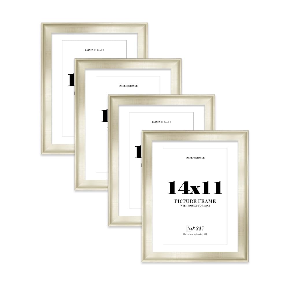 14x11" Silver Picture Frame with 12x8" Mount - Shabby Chic Photo Frame with Distressed Finish, Wall Hooks and Kickstand, 32mm Edge - 4 Pack