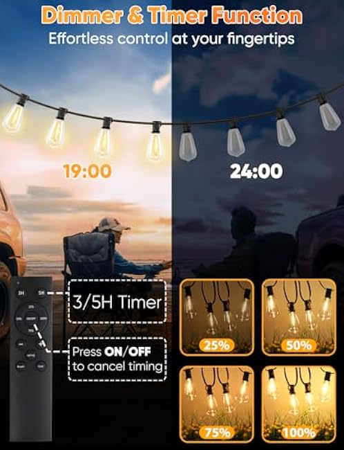 Brightever 120FT LED Outdoor String Lights with Remote, Patio Lights Outdoor Waterproof with 36+2 Shatterproof ST38 LED Bulbs, Dimmable Outside Hanging Light for Porch, Garden, Backyard, Cafe, 2700K