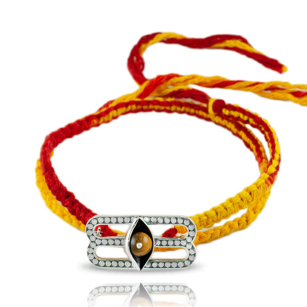 FOURSEVEN Jewellery 925 Sterling Silver Shiva Third Eye with Tigers Eye Brooch with Wrap Around Moli Bracelet For Men and Women (B0B53H4VCR) Amazon Price History, Amazon Price Tracker