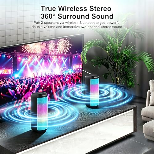 Image of Portable Bluetooth Speaker Powerful HD Loud Sound, LED Lights, IPX4 Wateproof, 24H Playtime, Wireless TWS Pairing, Built-in Mic, for Home /Outdoor /Party, Cool Electronics, Birthday Gifts for Men Women