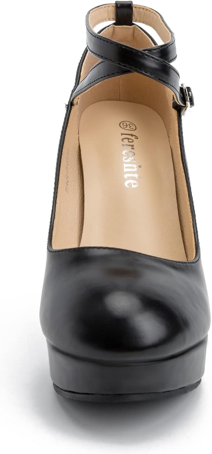 fereshte Women's Platform Pumps, Ankle Strap, High Heel, Closed Toe, Party Wedding Dress Shoes - Image 6