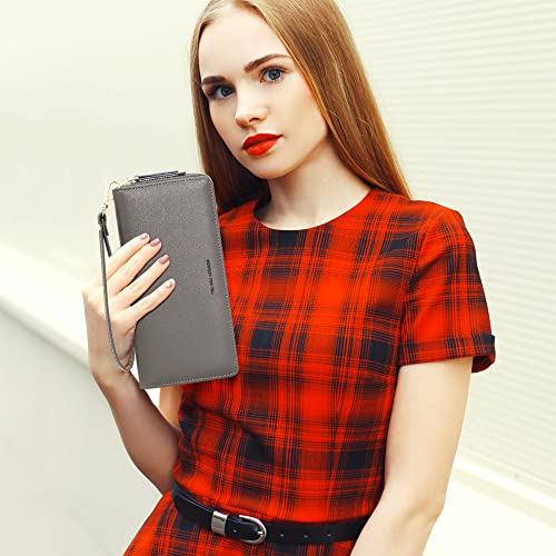 Image of VOCUS Womens Wallet RFID Blocking Zip Around Wallet PU Leather Large Travel Long Purse Credit Card Holder with Wristlet