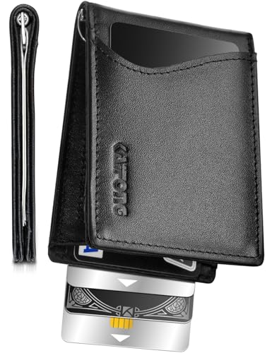 Slim Wallet for Men/Genuine Leather Mens Wallet with Money Clip/front pocket/Bifold Minimalist RFID Blocking/Credit Card Holder Wallet