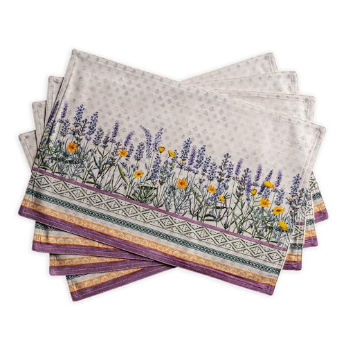Maison d' Hermine Placemats 100% Cotton Decorative Cloth Place Mat Washable Dinner Placemat, Dinner, Wedding, Baby Shower & Dining, Fanny Lavender - Spring/Summer (Set of 4)
