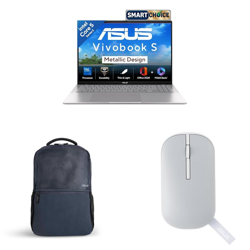 ASUS Vivobook S16, Intel Core 5-210H,16GB RAM,512GB SSD,FHD+16",144Hz,Win11,Office 2024,Silver,S3607VA-RP114WS + Laptop Bag and Mouse-image-34