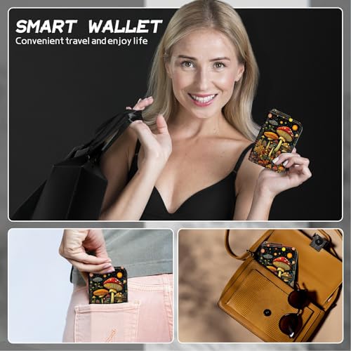 Image of Cute Credit Card Holder with Zipper, Magic Colorful Mushrooms RFID-Blocking Card Case Small Wallet for Women Men, Multi-slot Card Organizer Case Travel Accordion Wallet